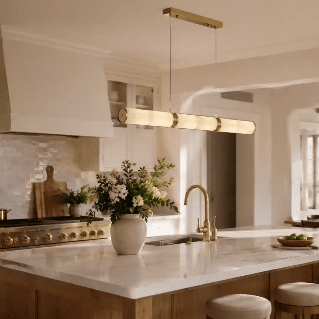 Aria Alabaster Cylindrical Chandelier – Modern Luxury Stone Pendant Light for Kitchen Island & Foyer by Franing - Chandelier .SHOP ALL .Alabaster，Island counter/dining room