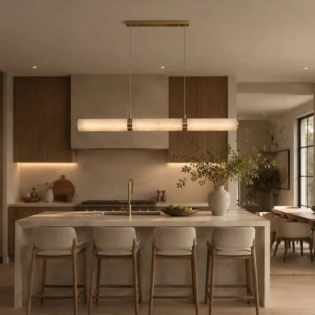 Aria Alabaster Cylindrical Chandelier – Modern Luxury Stone Pendant Light for Kitchen Island & Foyer by Franing - Chandelier .SHOP ALL .Alabaster，Island counter/dining room