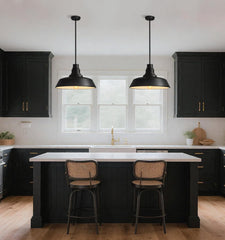 Black Farmhouse Pendant Light – Industrial Dome Ceiling Fixture, 15" & 18" by Franing - SHOP ALL,Chandelier,1 - 3,pendant,metal chandelier,Farmhouse