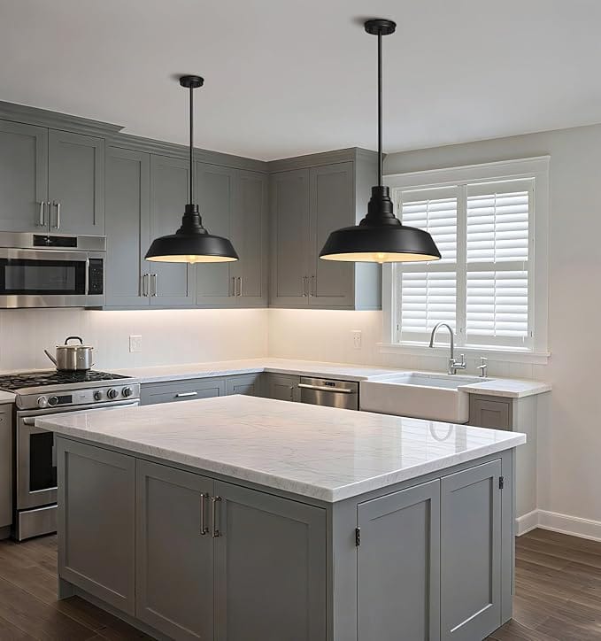 Black Farmhouse Pendant Light – Industrial Dome Ceiling Fixture, 15" & 18" by Franing - SHOP ALL,Chandelier,1 - 3,pendant,metal chandelier,Farmhouse