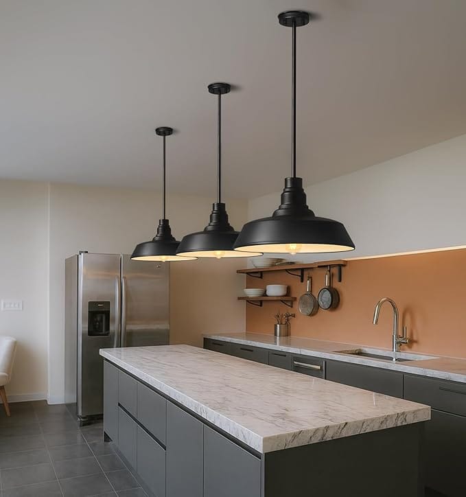 Black Farmhouse Pendant Light – Industrial Dome Ceiling Fixture, 15" & 18" by Franing - SHOP ALL,Chandelier,1 - 3,pendant,metal chandelier,Farmhouse