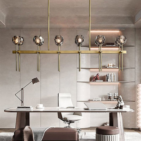 Boule Cristal Double Linear Chandelier 60" by Franing - Boule .Chandelier .SHOP ALL .crystal chandelier，Island counter/dining room