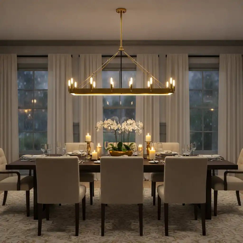 Caminy 41" Mid - Century Modern Rectangular Chandelier - Luxury Burnished Brass Island Lighting for Elegant Dining Rooms by Franing - Chandelier,SHOP ALL,metal chandelier,Farmhouse