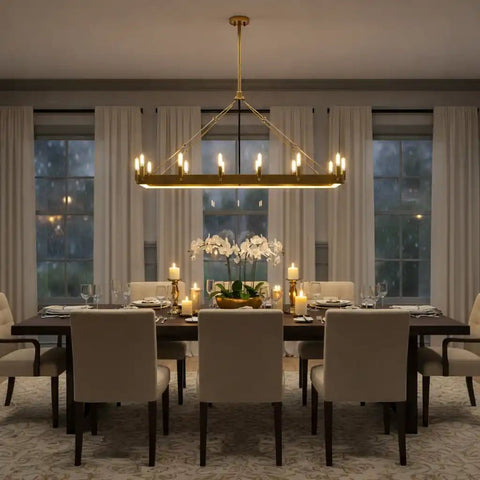 Caminy 41" Mid - Century Modern Rectangular Chandelier - Luxury Burnished Brass Island Lighting for Elegant Dining Rooms by Franing - Chandelier,SHOP ALL,metal chandelier,Farmhouse