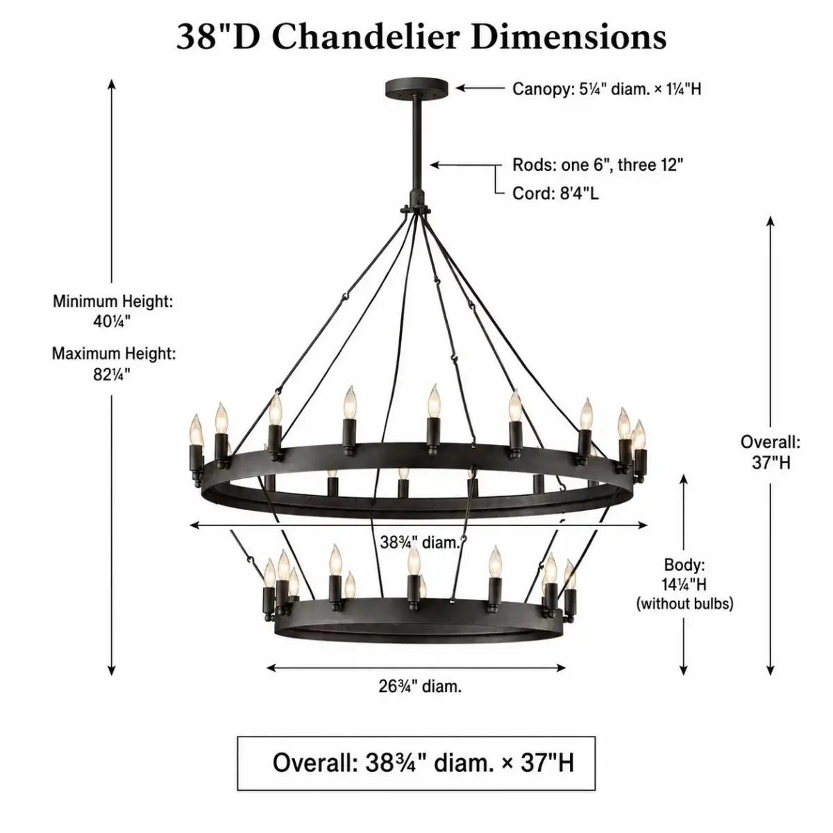 Caminy Vintage Candelabra 2 - Tier Chandelier 38" 50" 63" 71" by Franing - Chandelier,SHOP ALL,metal chandelier,Farmhouse