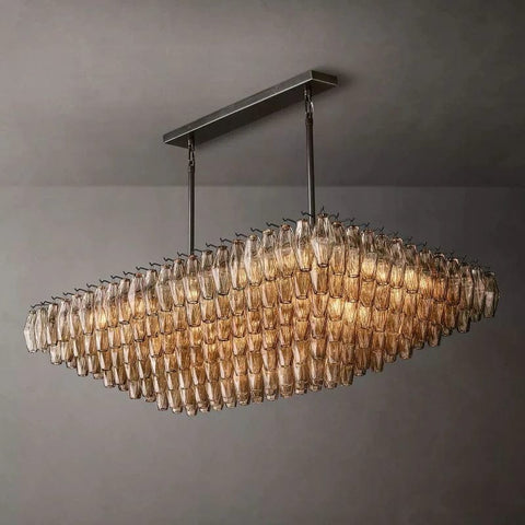 Chiara Glass Multi - Tier Rectangular Chandelier 54"W by Franing - chiaray,SHOP ALL,Chandelier,glass chandelier，Island counter/dining room