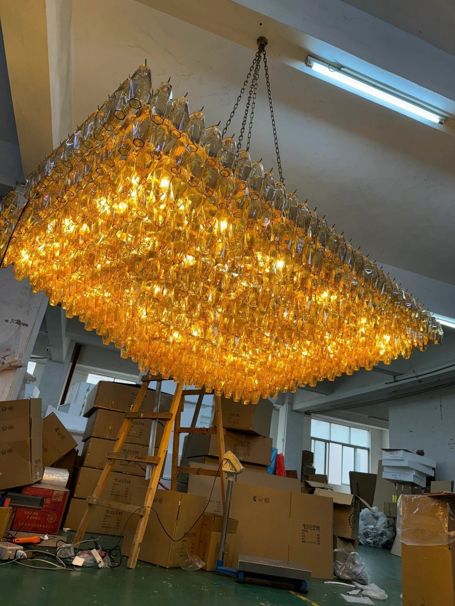 Chiara Glass Multi - Tier Rectangular Chandelier 54"W by Franing - chiaray,SHOP ALL,Chandelier,glass chandelier，Island counter/dining room