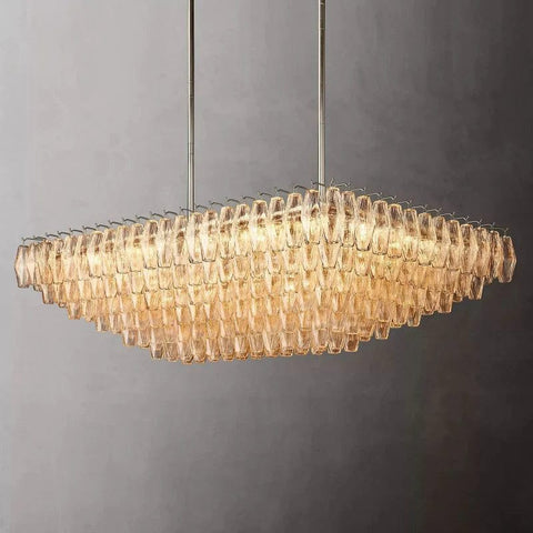 Chiara Glass Multi - Tier Rectangular Chandelier 54"W by Franing - chiaray,SHOP ALL,Chandelier,glass chandelier，Island counter/dining room