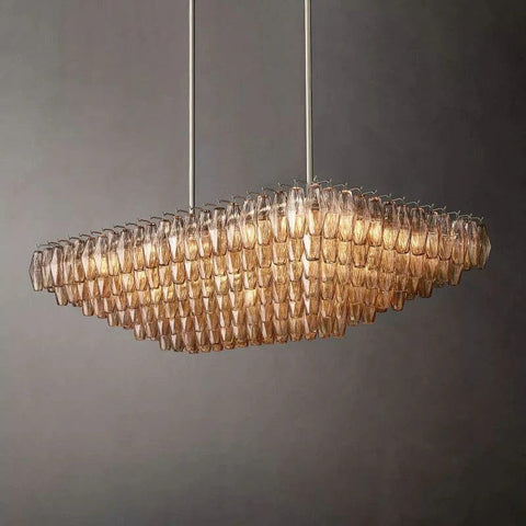 Chiara Glass Multi - Tier Rectangular Chandelier 54"W by Franing - chiaray,SHOP ALL,Chandelier,glass chandelier，Island counter/dining room