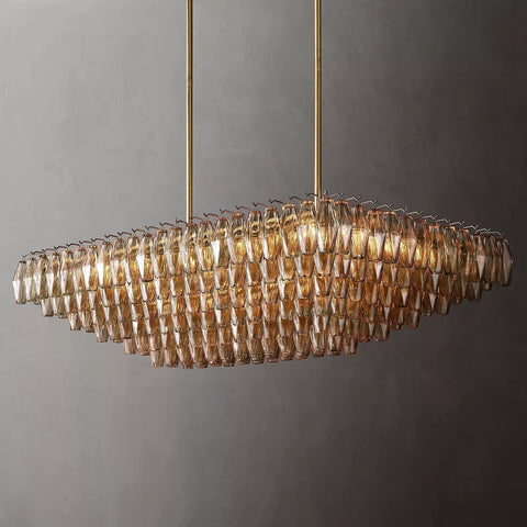 Chiara Glass Multi - Tier Rectangular Chandelier 54"W by Franing - chiaray,SHOP ALL,Chandelier,glass chandelier，Island counter/dining room