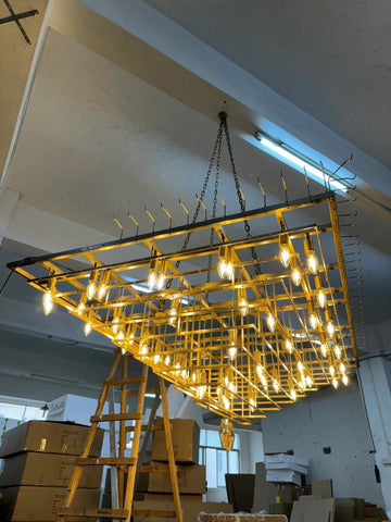 Chiara Glass Tiered Rectangular Chandelier 74" by Franing - chiaray,SHOP ALL,Chandelier,glass chandelier，Island counter/dining room
