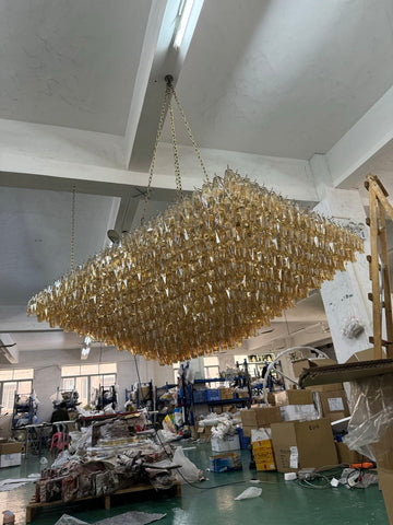Chiara Glass Tiered Rectangular Chandelier 74" by Franing - chiaray,SHOP ALL,Chandelier,glass chandelier，Island counter/dining room