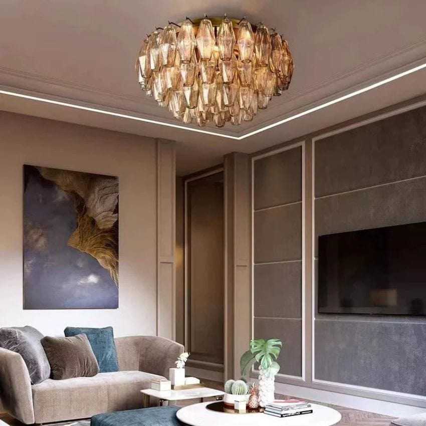 Chiaray Modern Smoke Glass Flush Mount Light Fixture 17" by Franing - Ceiling,SHOP ALL,glass chandelier,Chandelier,1 - 3