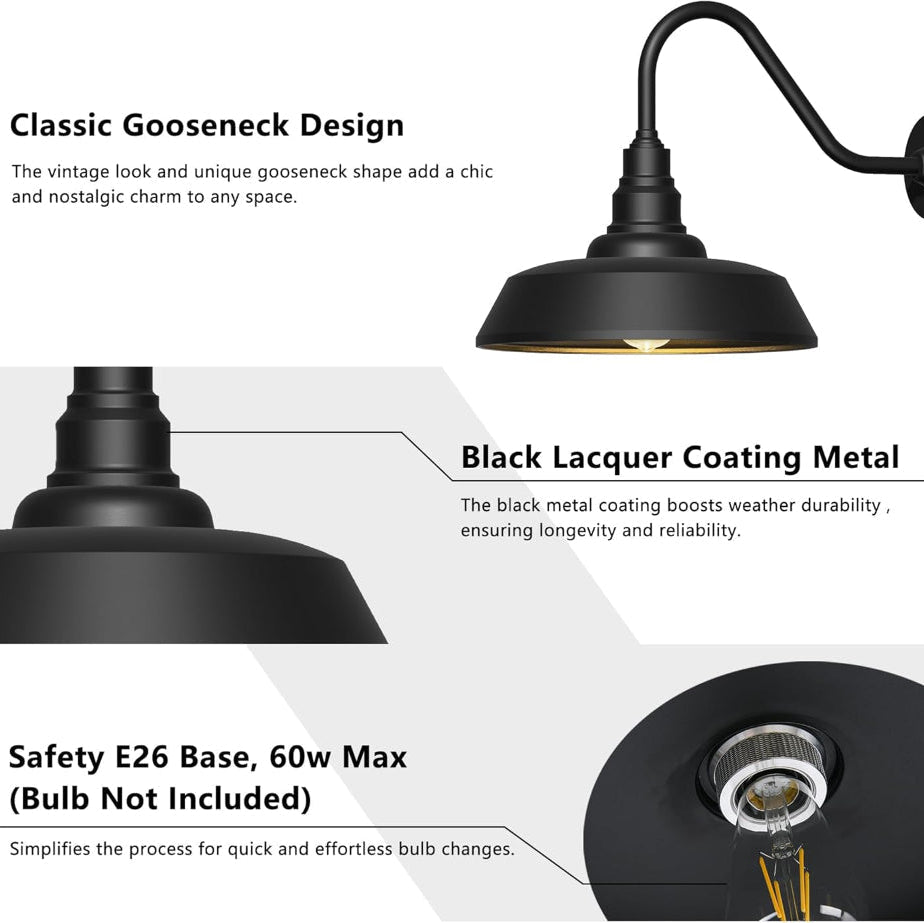 Dusk to Dawn Barn Light Large Size,Outdoor Waterproof Gooseneck Barn Light by Franing - SHOP ALL,WALL,BARN，Metal wall light