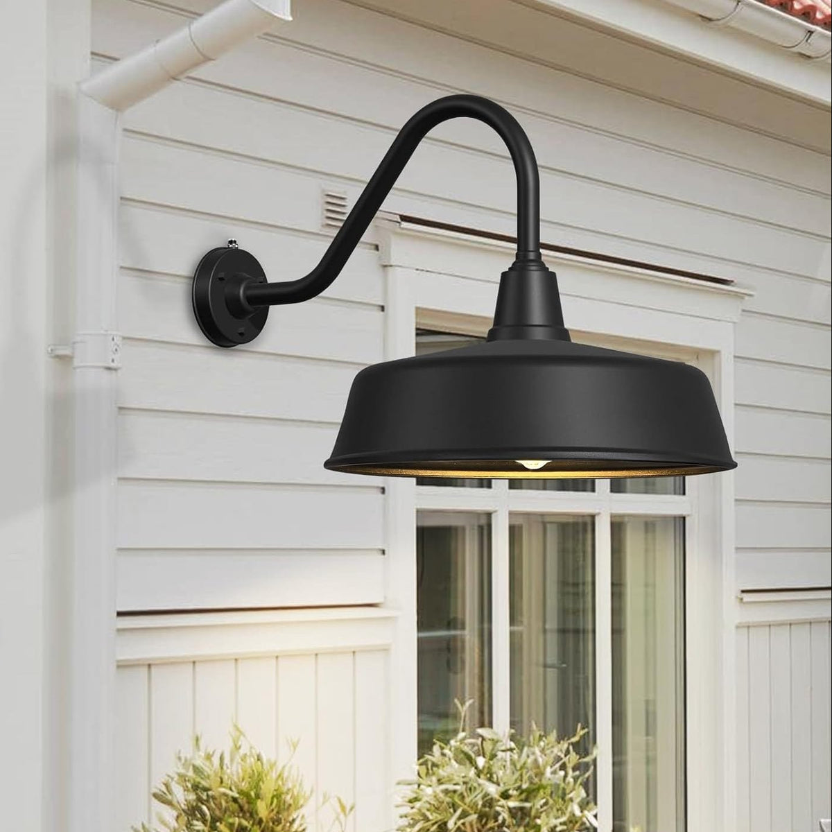 Dusk to Dawn Gooseneck Barn Light – Matte Black Outdoor Wall Fixture by Franing - SHOP ALL,WALL,BARN，Metal wall light