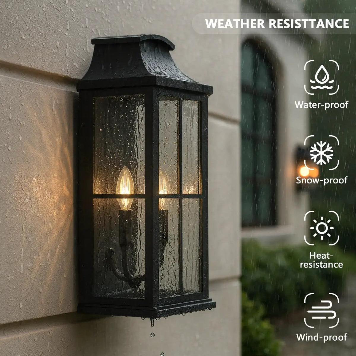 Elegant Black Outdoor Wall Lantern Sconce with Clear Textured Glass by Franing - Wall,Metal wall light,SHOP ALL