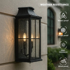 Elegant Black Outdoor Wall Lantern Sconce with Clear Textured Glass by Franing - Wall,Metal wall light,SHOP ALL