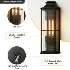 Elegant Black Outdoor Wall Lantern Sconce with Clear Textured Glass by Franing - Wall,Metal wall light,SHOP ALL