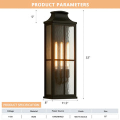 Elegant Black Outdoor Wall Lantern Sconce with Clear Textured Glass by Franing - Wall,Metal wall light,SHOP ALL