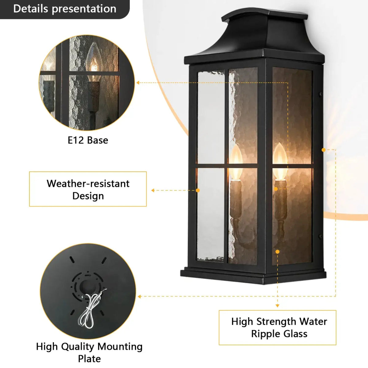 Elegant Black Outdoor Wall Lantern Sconce with Clear Textured Glass by Franing - Wall,Metal wall light,SHOP ALL