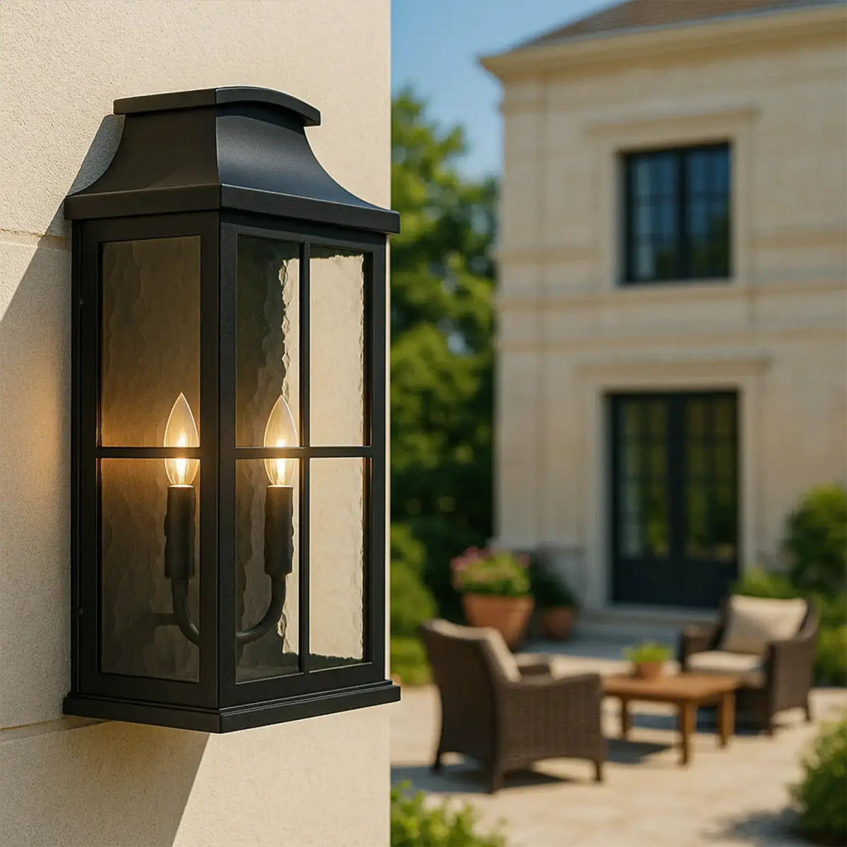 Elegant Black Outdoor Wall Lantern Sconce with Clear Textured Glass by Franing - Wall,Metal wall light,SHOP ALL