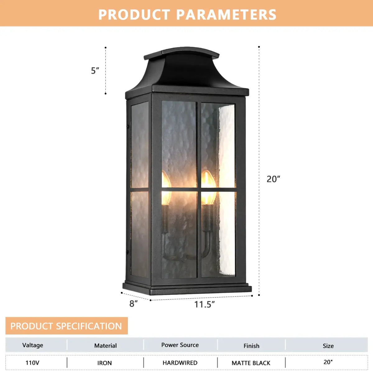 Elegant Black Outdoor Wall Lantern Sconce with Clear Textured Glass by Franing - Wall,Metal wall light,SHOP ALL