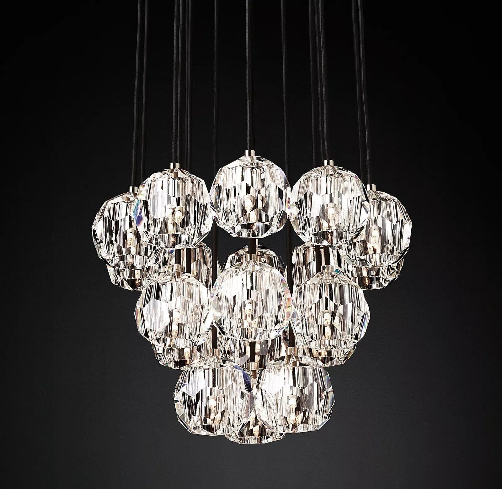 Franing Chandelier,SHOP ALL,crystal chandelier,Ceiling Polished Nickel / Clear Boule Crystal Round Cluster Chandelier 19"