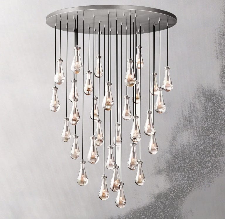 Franing Chandelier,SHOP ALL,crystal chandelier,Ceiling Satin Nickel Raindrop Round Chandelier 60", Rain Chandelier