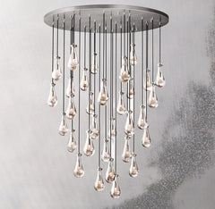 Franing Chandelier,SHOP ALL,crystal chandelier,Ceiling Satin Nickel Raindrop Round Chandelier 60", Rain Chandelier