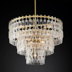 Franing Chandelier,SHOP ALL,glass chandelier 3-Tier 36" / Lacquered Burnished Brass Mariogold Multi-Tier Crystal Chain Round Chandelier 36" 48" 60"