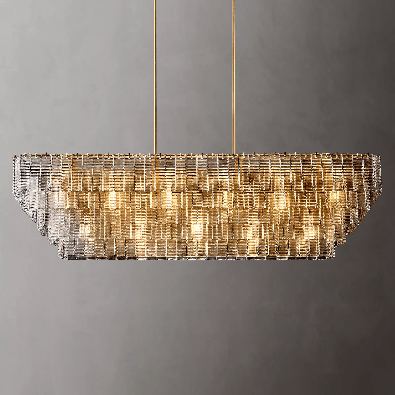 Franing Chandelier,SHOP ALL,glass chandelier Lacquered Burnished Brass / Clear Siren Glass Rectangular Chandelier 77"