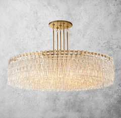 Franing Chandelier,SHOP ALL,glass chandelier Lacquered Burnished Brass Mariogold Multi-Tier Crystal Chain Round Chandelier 60"