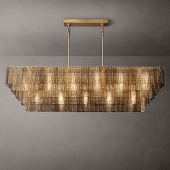 Franing Chandelier,SHOP ALL,glass chandelier Lacquered Burnished Brass / Smoke Siren Glass Rectangular Chandelier 77"