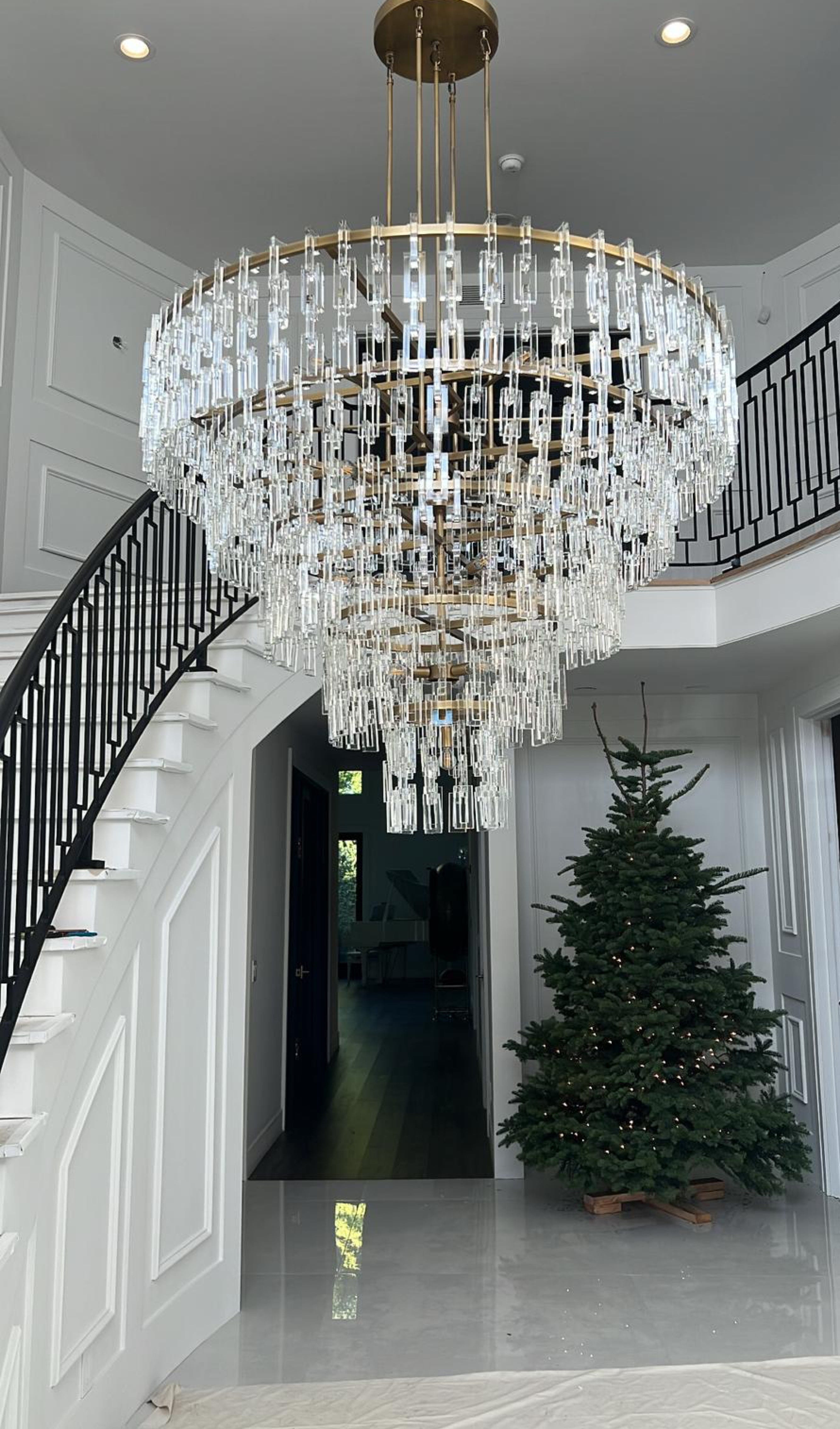 Franing Chandelier,SHOP ALL,glass chandelier Mariogold Multi-Tier Crystal Chain Round Chandelier 36" 48" 60"