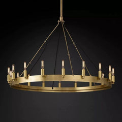 Franing Chandelier,SHOP ALL,metal chandelier,Farmhouse 38"D / Lacquered Burnished Brass Caminy Vintage Filament Round Chandelier