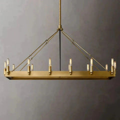 Franing Chandelier,SHOP ALL,metal chandelier,Farmhouse 41"W / Lacquered Burnished Brass Caminy Vintage Filament Rectangular Chandelier