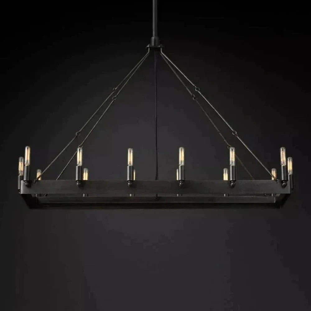 Franing Chandelier,SHOP ALL,metal chandelier,Farmhouse 41"W / Matte Black Caminy Vintage Filament Rectangular Chandelier