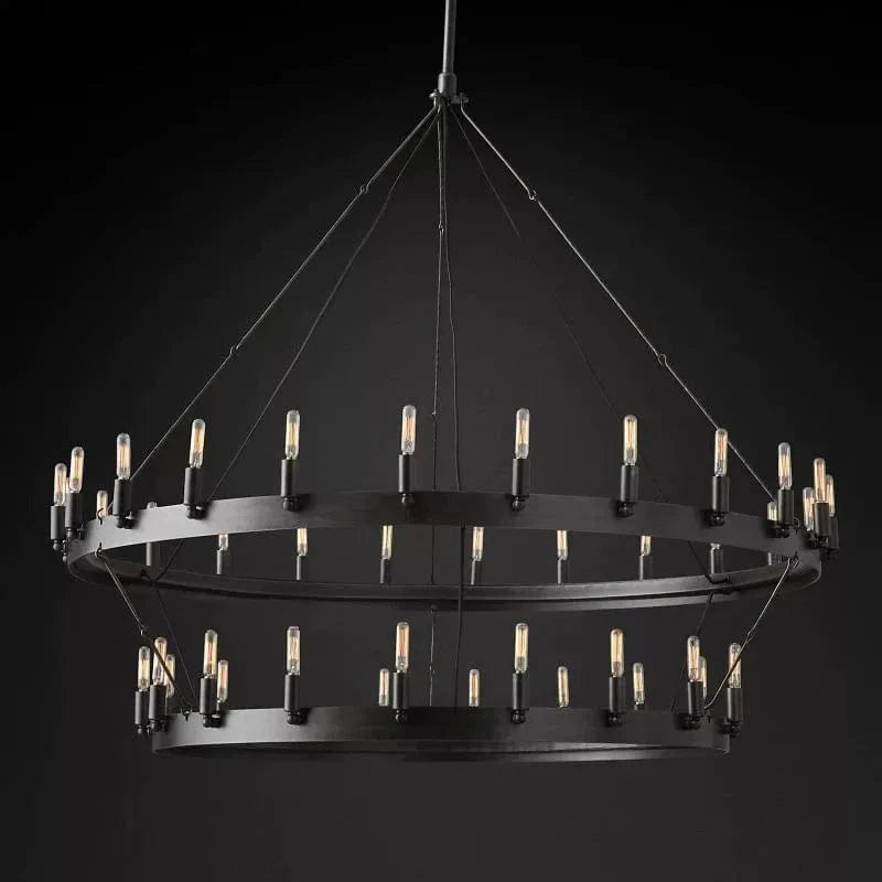 Franing Chandelier,SHOP ALL,metal chandelier,Farmhouse 50"D Caminy Vintage Filament 2-Tier Chandelier