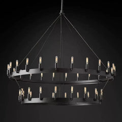 Franing Chandelier,SHOP ALL,metal chandelier,Farmhouse 50"D Caminy Vintage Filament 2-Tier Chandelier