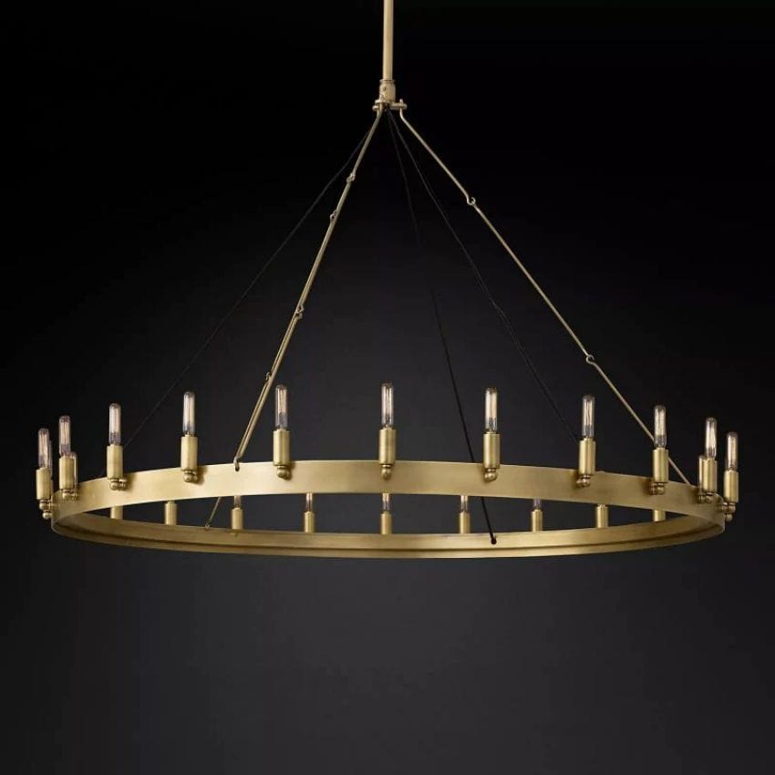 Franing Chandelier,SHOP ALL,metal chandelier,Farmhouse 50"D / Lacquered Burnished Brass Caminy Vintage Filament Round Chandelier