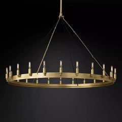 Franing Chandelier,SHOP ALL,metal chandelier,Farmhouse 50"D / Lacquered Burnished Brass Caminy Vintage Filament Round Chandelier