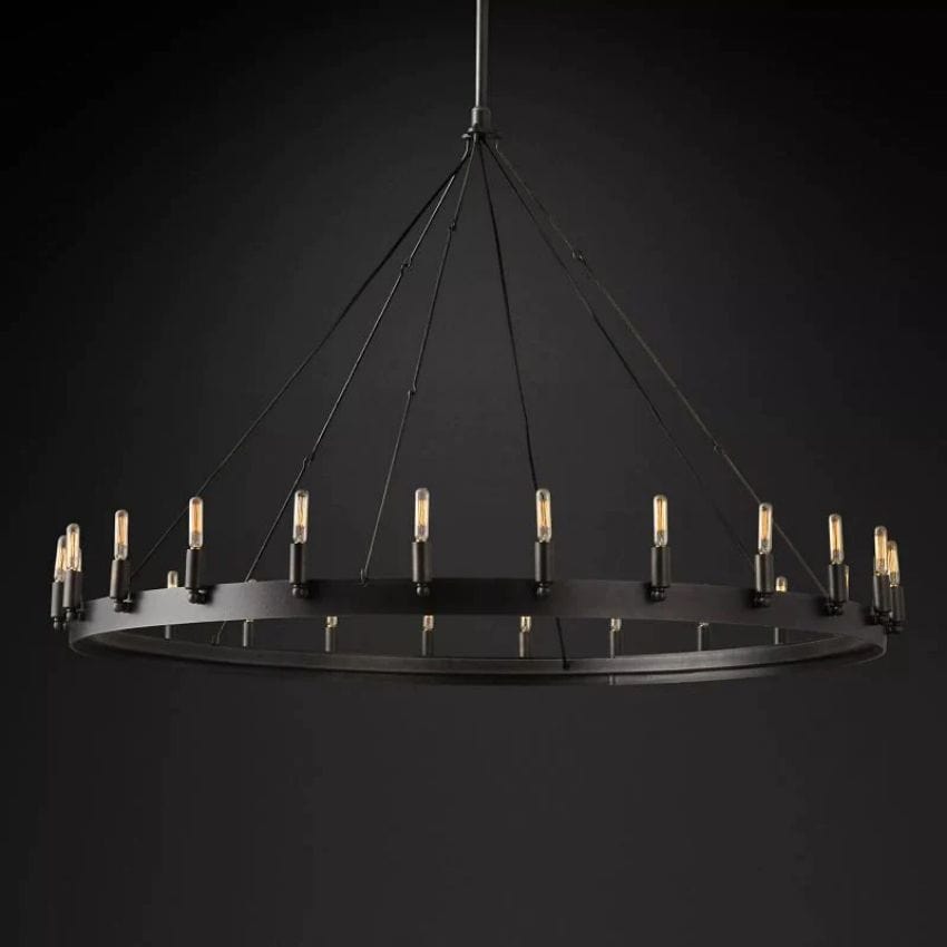 Franing Chandelier,SHOP ALL,metal chandelier,Farmhouse 50"D / Matte Black Caminy Vintage Filament Round Chandelier