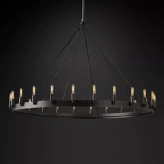 Franing Chandelier,SHOP ALL,metal chandelier,Farmhouse 50"D / Matte Black Caminy Vintage Filament Round Chandelier