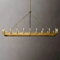 Franing Chandelier,SHOP ALL,metal chandelier,Farmhouse 52"W / Lacquered Burnished Brass Caminy Vintage Filament Rectangular Chandelier