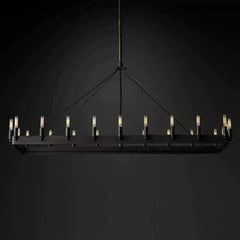 Franing Chandelier,SHOP ALL,metal chandelier,Farmhouse 52"W / Matte Black Caminy Vintage Filament Rectangular Chandelier