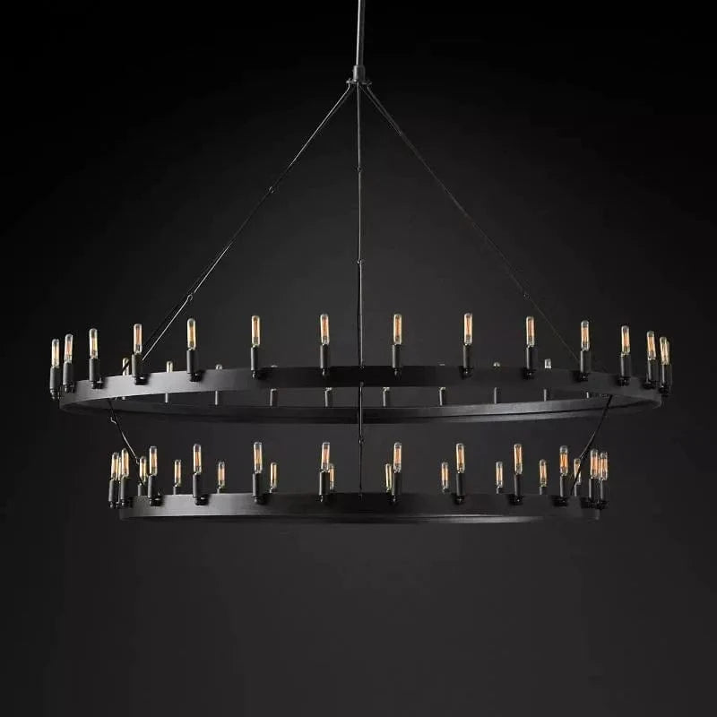 Franing Chandelier,SHOP ALL,metal chandelier,Farmhouse 63"D Caminy Vintage Filament 2-Tier Chandelier