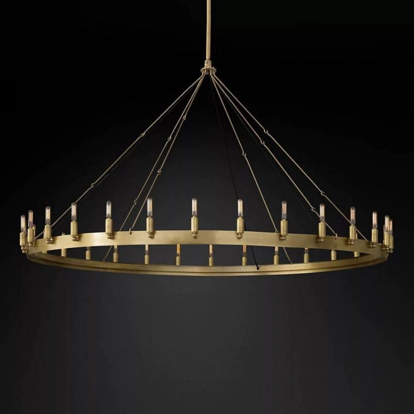 Franing Chandelier,SHOP ALL,metal chandelier,Farmhouse 63"D / Lacquered Burnished Brass Caminy Vintage Filament Round Chandelier
