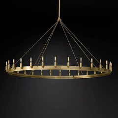 Franing Chandelier,SHOP ALL,metal chandelier,Farmhouse 63"D / Lacquered Burnished Brass Caminy Vintage Filament Round Chandelier