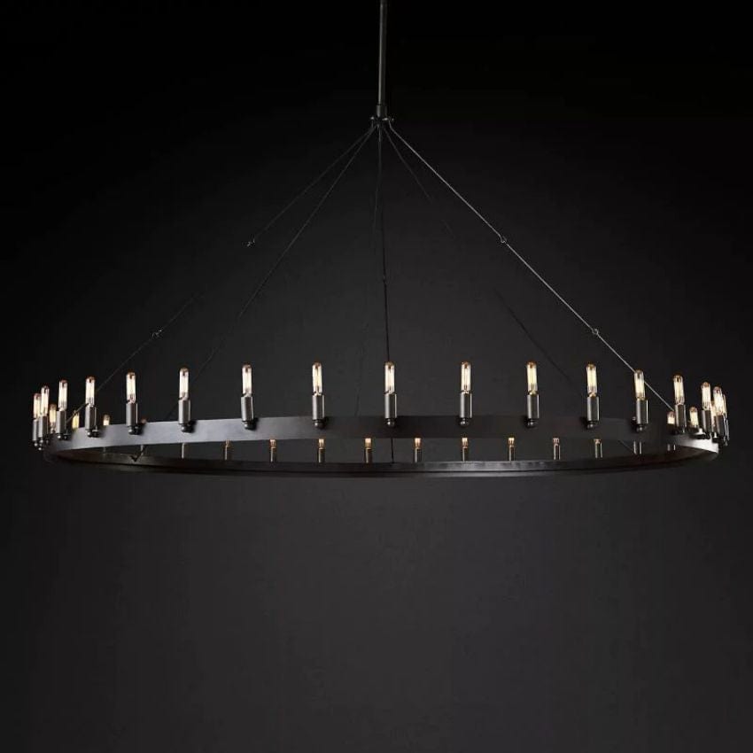 Franing Chandelier,SHOP ALL,metal chandelier,Farmhouse 63"D / Matte Black Caminy Vintage Filament Round Chandelier