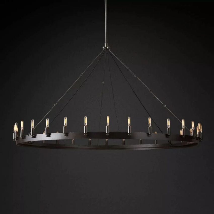 Franing Chandelier,SHOP ALL,metal chandelier,Farmhouse 73"D / Matte Black Caminy Vintage Filament Round Chandelier